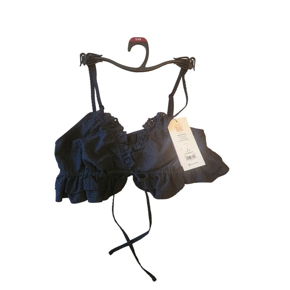 Mills by Millie Bobby Brown Black Seersucker Eyelet Bralette Top Small 4-6 NEW